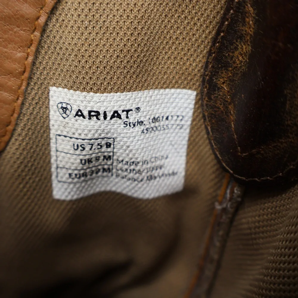 Ariat Women 7.5B Cowboy Boots Brown Leather Round Up Square Toe Western 10014172